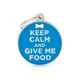 Placa-circulo-azul-keep-calma-and-give-me-food