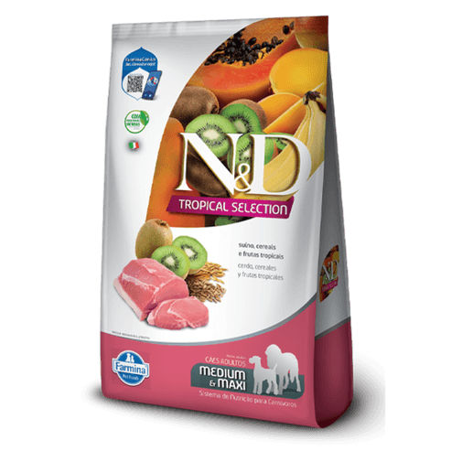 Alimento N&D Tropical Can Suino Adt Md/Mx 2 + 0,5 kg